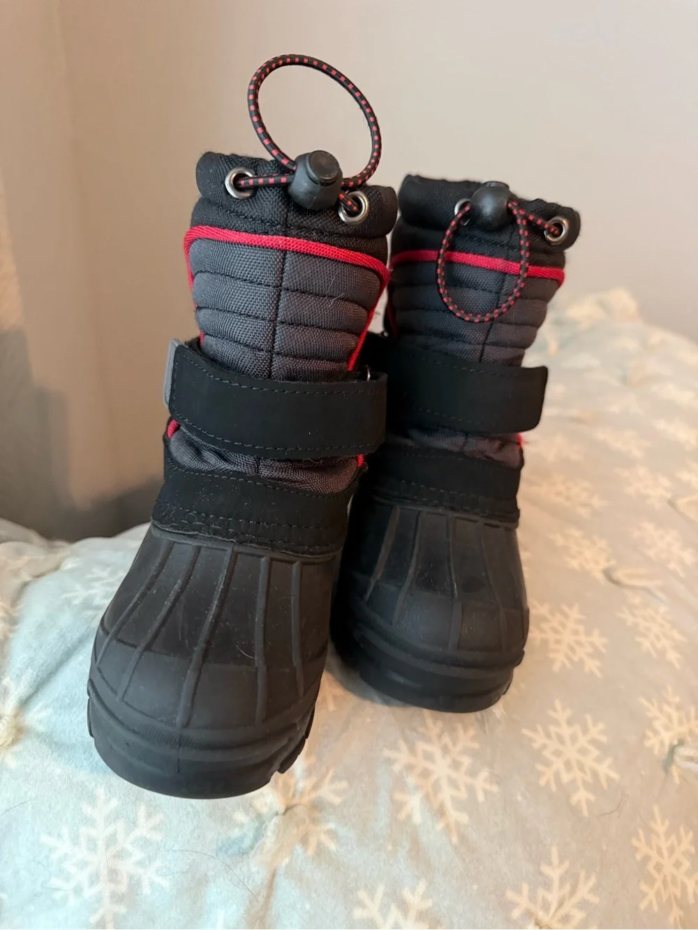 totes Kids Black and Red Insulated Snow Boots